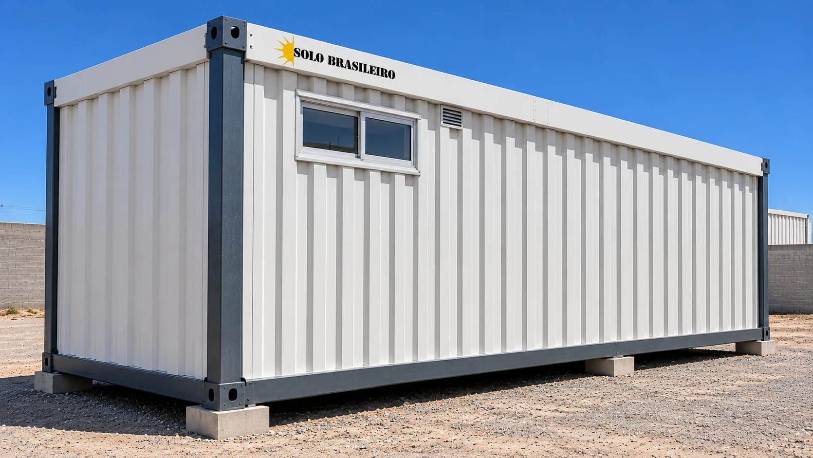 Ilustração do exterior de container cozinha de obra, vista oposta