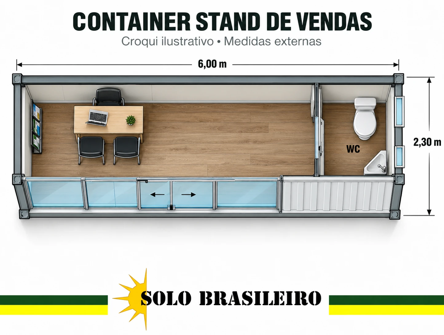 Croqui ilustrativo da organização interna de um stand de vendas modular