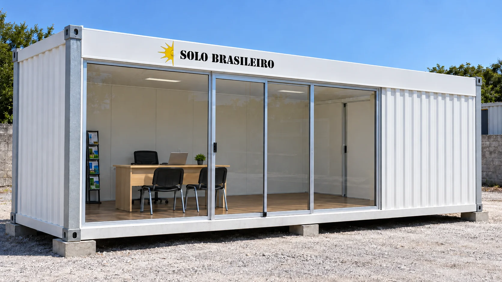 Ilustração da vista externa frontal de um container stand de vendas